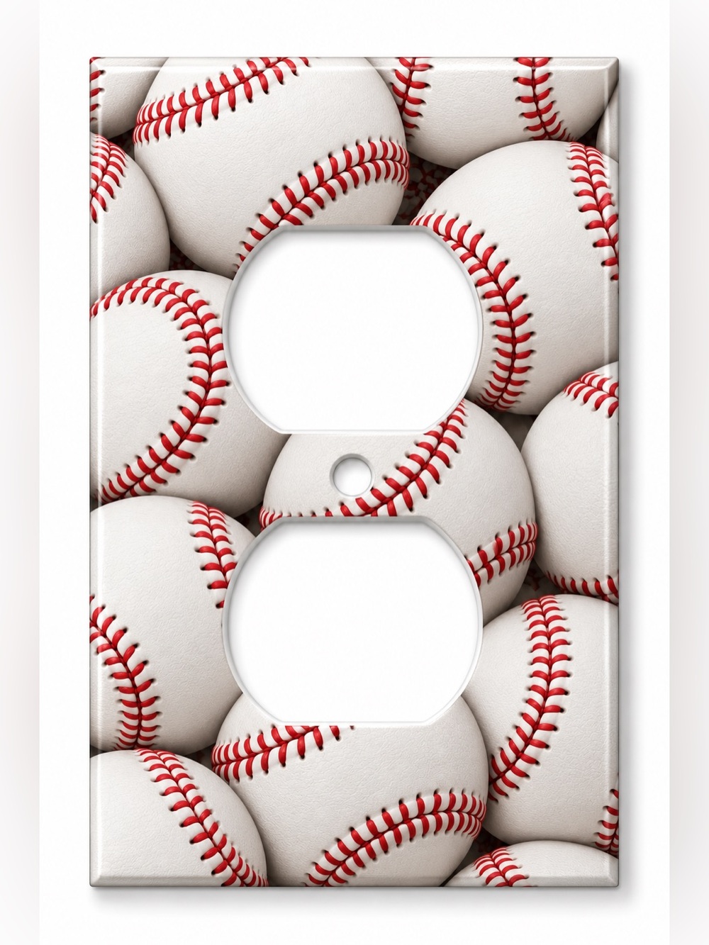 Baseball Outlet Cover Boys Kids Room Sports Red Stitch Wall Plate Decor